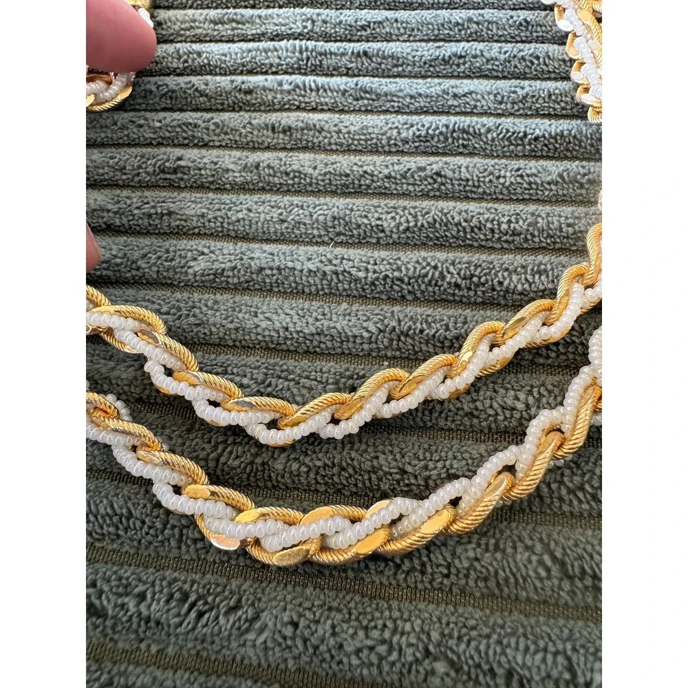 Vintage Trifari Necklace Gold Tone‎ and Seed Bead Braided Chain Design